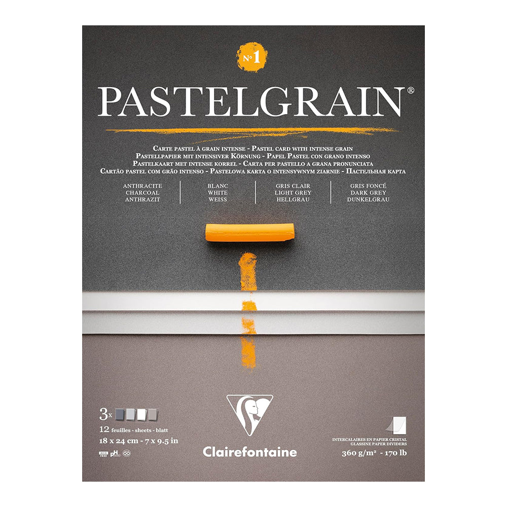 CLAIREFONTAINE Pastelgrain Pad 360g 18x24cm 12s Grey Shades Assorted