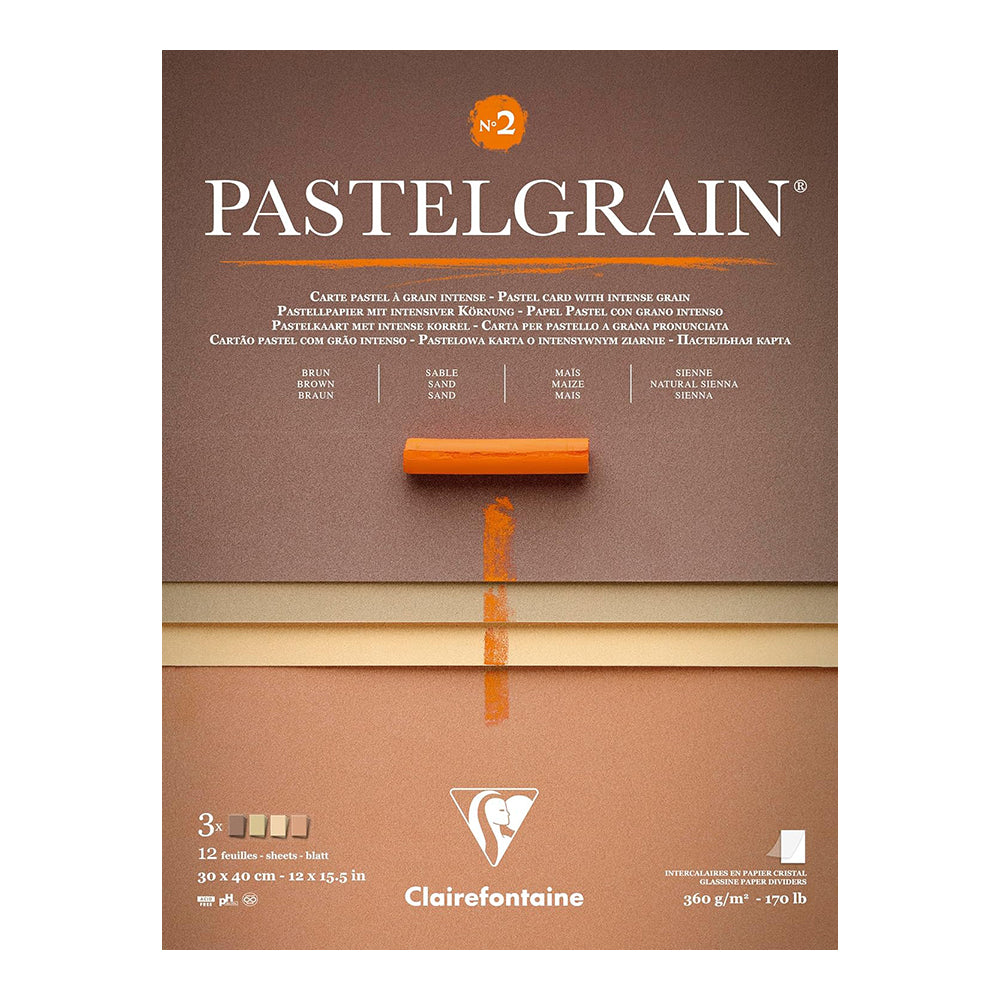 CLAIREFONTAINE Pastelgrain Pad 360g 30x40cm 12s Natural Shades Assorted