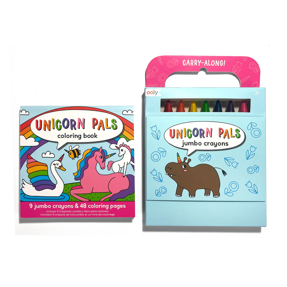 OOLY Carry Along Crayons & Coloring Book Kit-Unicorn Pals Set of 9