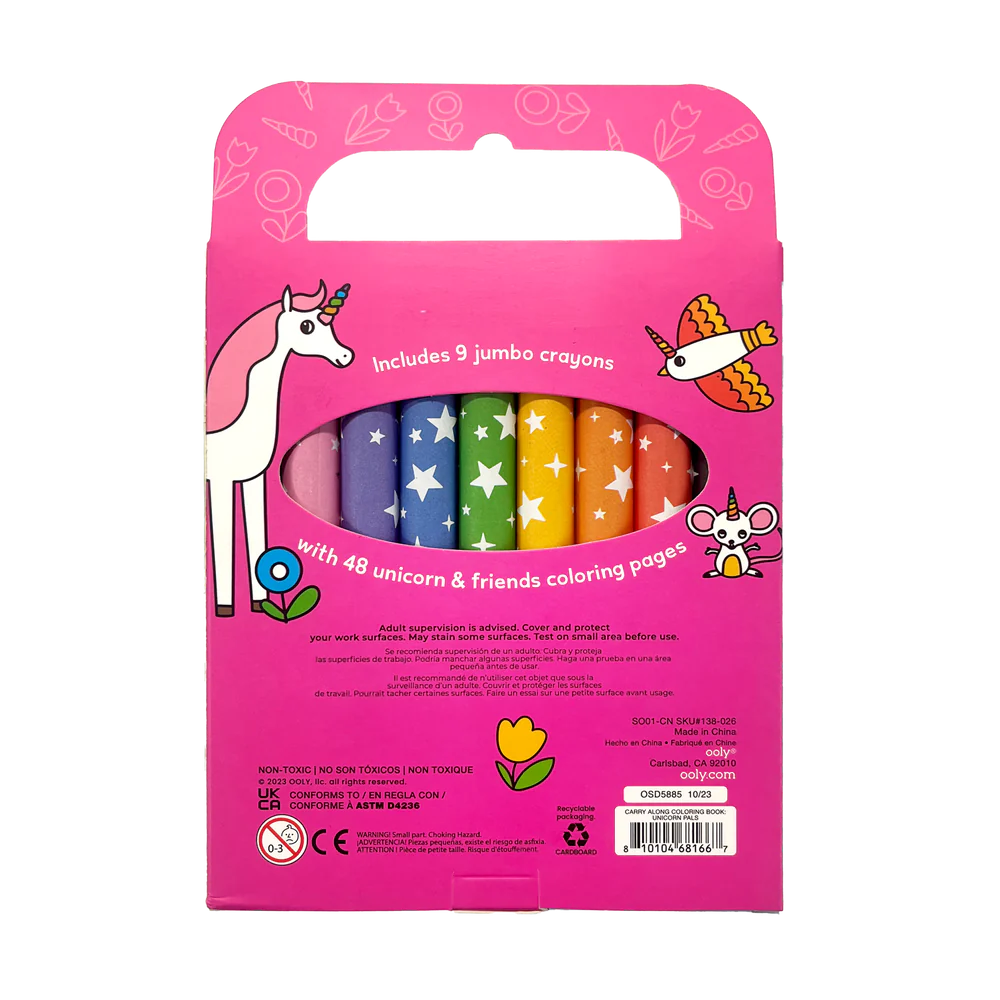 OOLY Carry Along Crayons & Coloring Book Kit-Unicorn Pals Set of 9