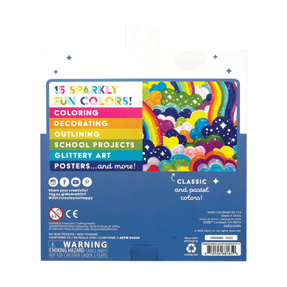 OOLY Rainbow Sparkle Glitter Markers Set of 15