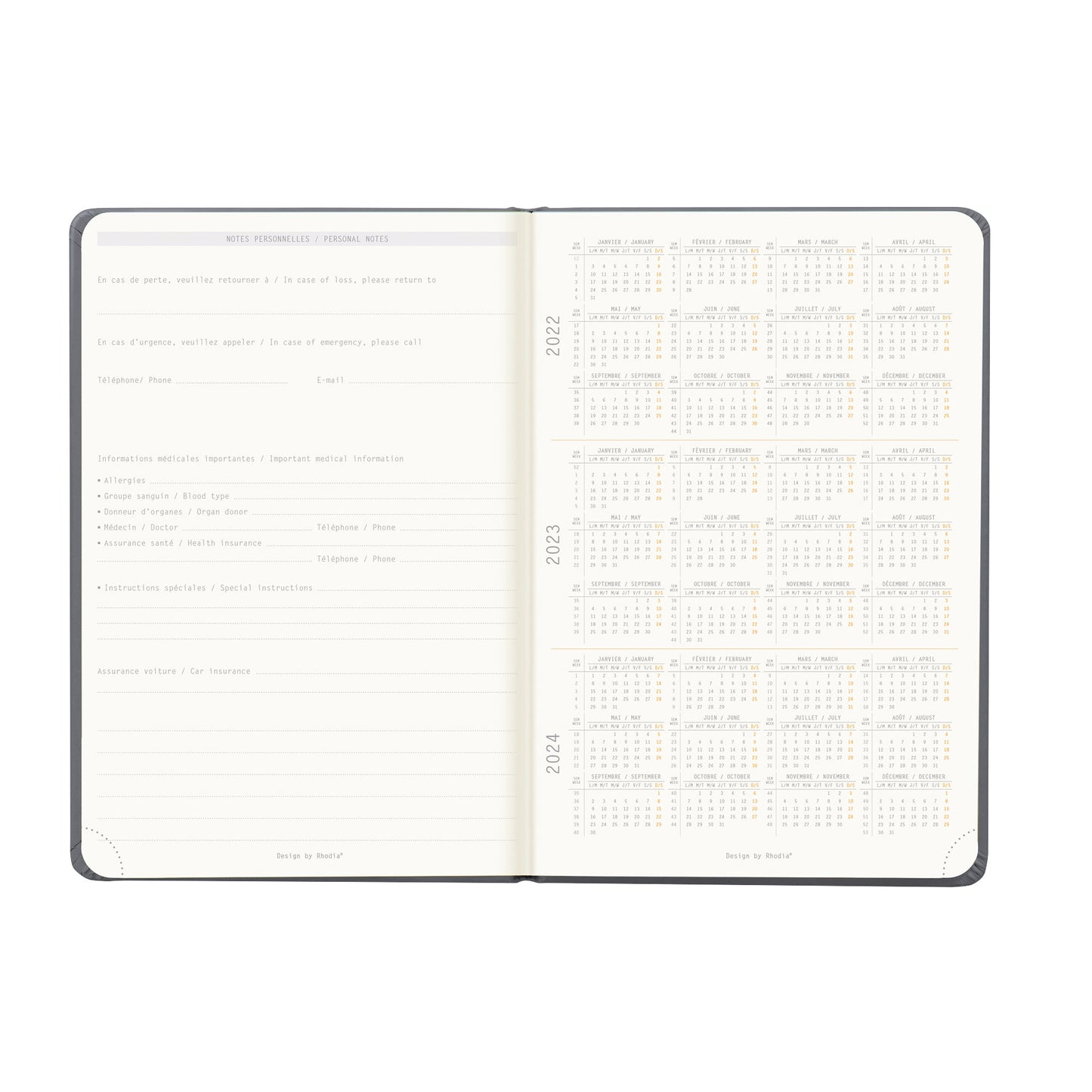 RHODIA 2025 Webplanner A5 Weekly Horizontal Titanium