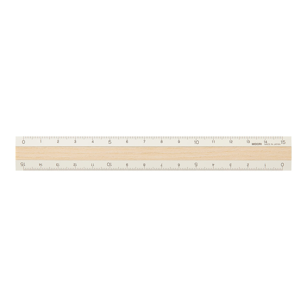 MIDORI Aluminum & Wood Ruler 15cm Ivory