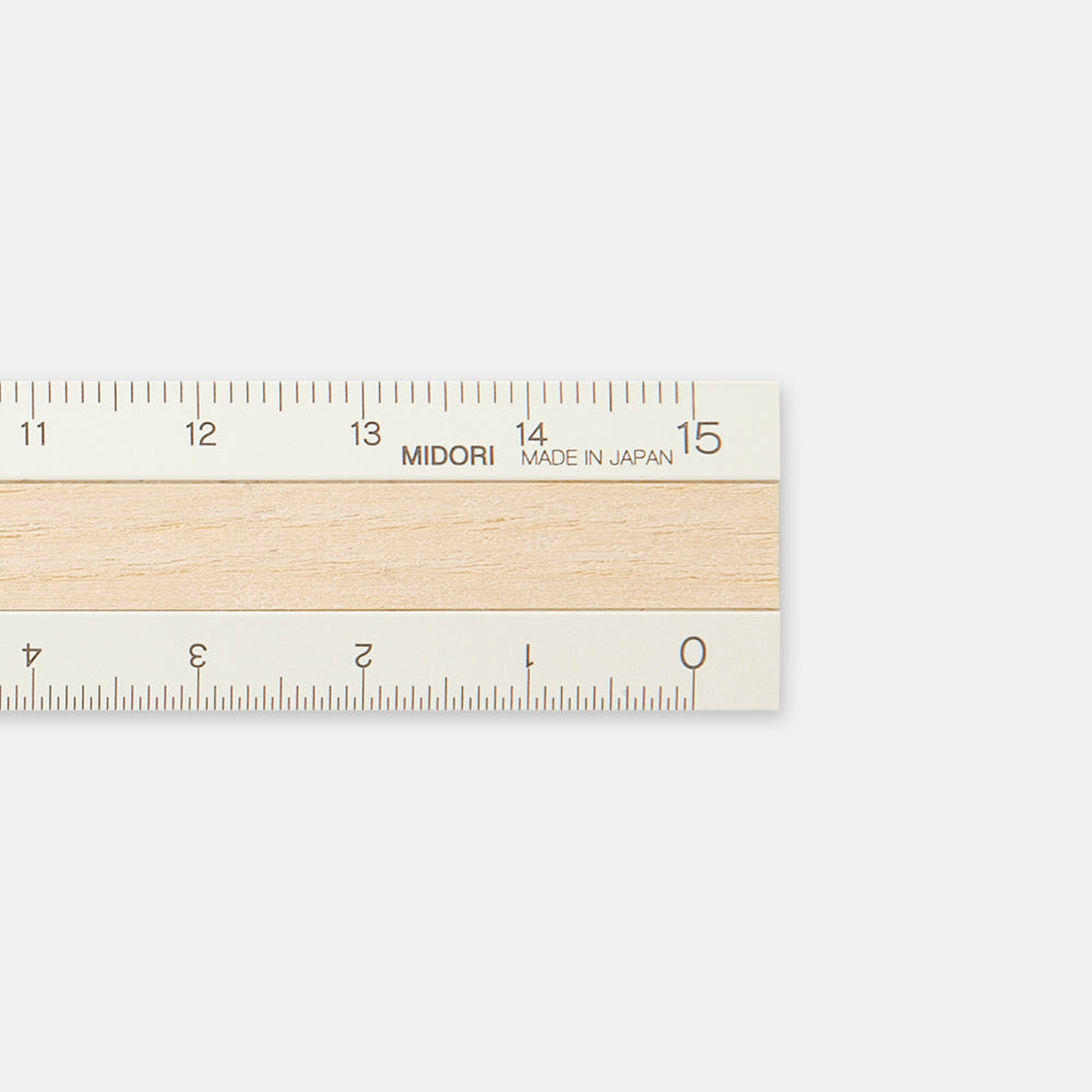 MIDORI Aluminum & Wood Ruler 15cm Ivory