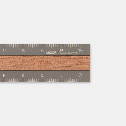 MIDORI Aluminum & Wood Ruler 15cm Gray