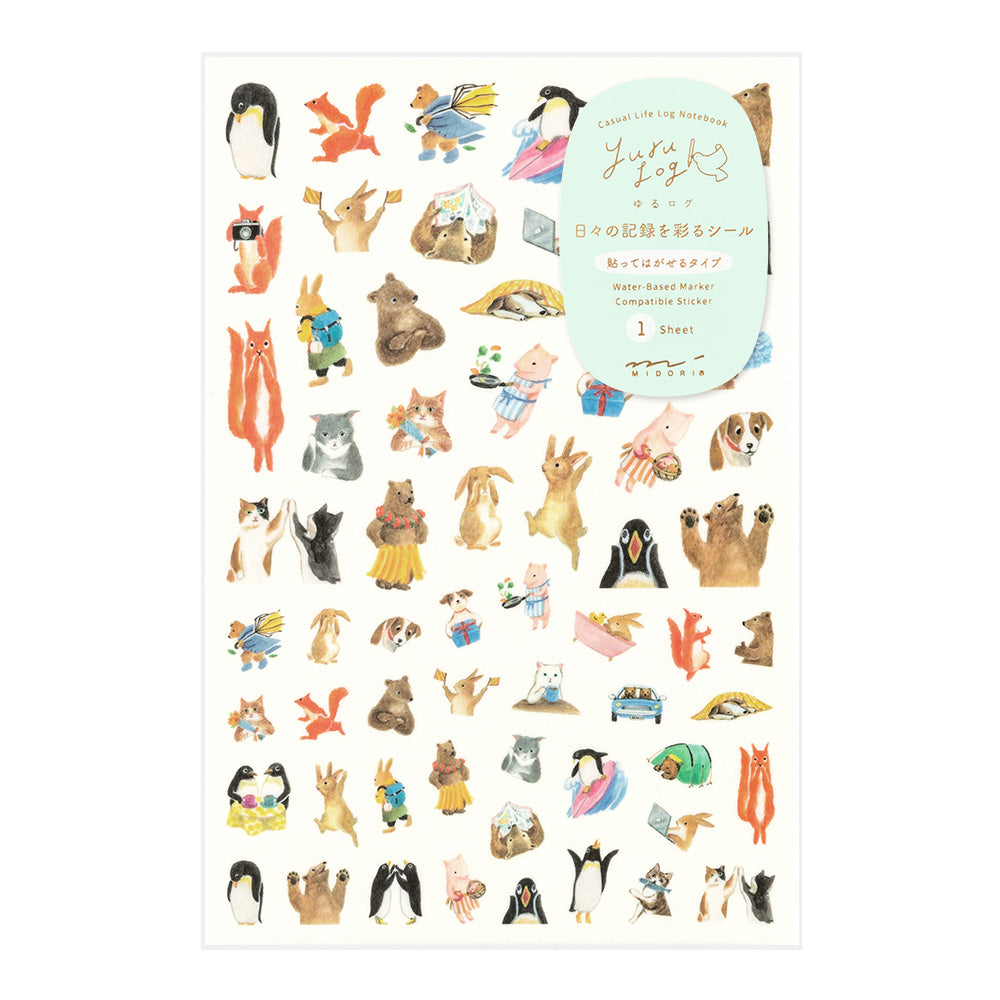 MIDORI Yuru Log Sticker 1-Sheet Animal