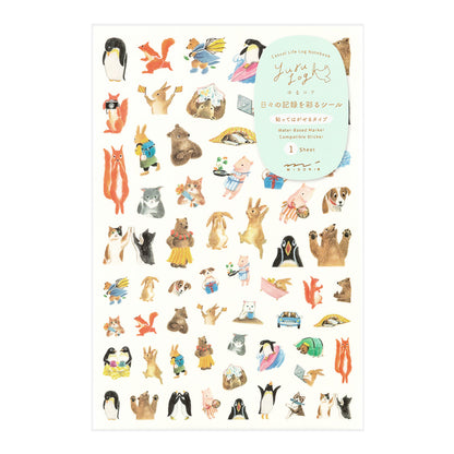 MIDORI Yuru Log Sticker 1-Sheet Animal