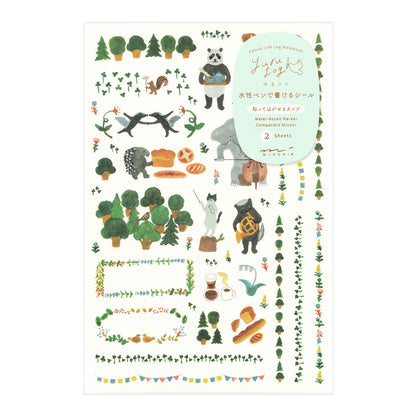 MIDORI Yuru Log Sticker 2-Sheets Forest Animal