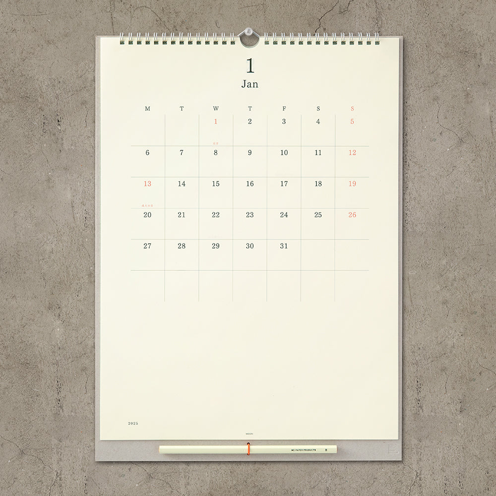 MIDORI MD 2025 Calendar Wall-Hanging with Pencil