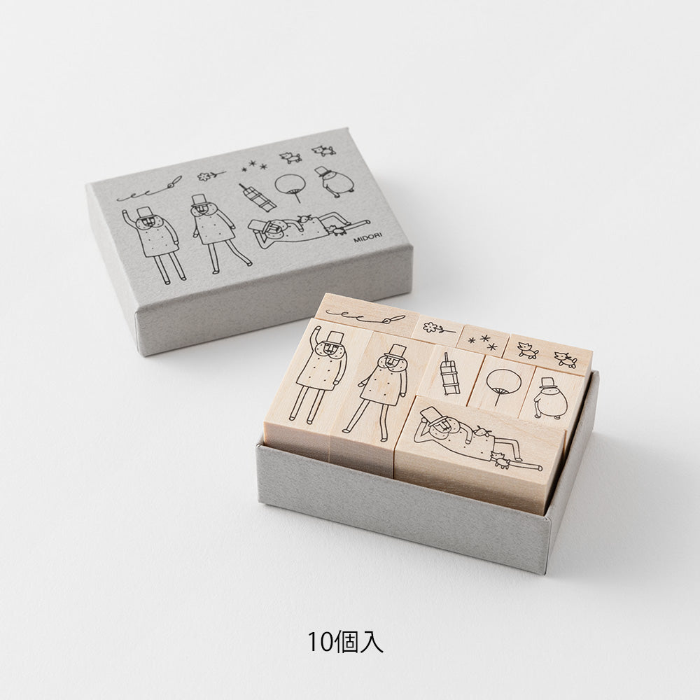 MIDORI Ojisan 30th Anniversary LE Wooden Stamp Set A