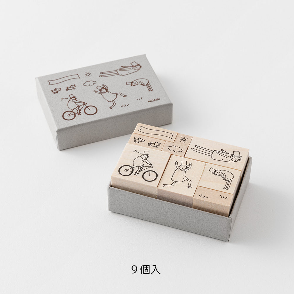 MIDORI Ojisan 30th Anniversary LE Wooden Stamp Set B