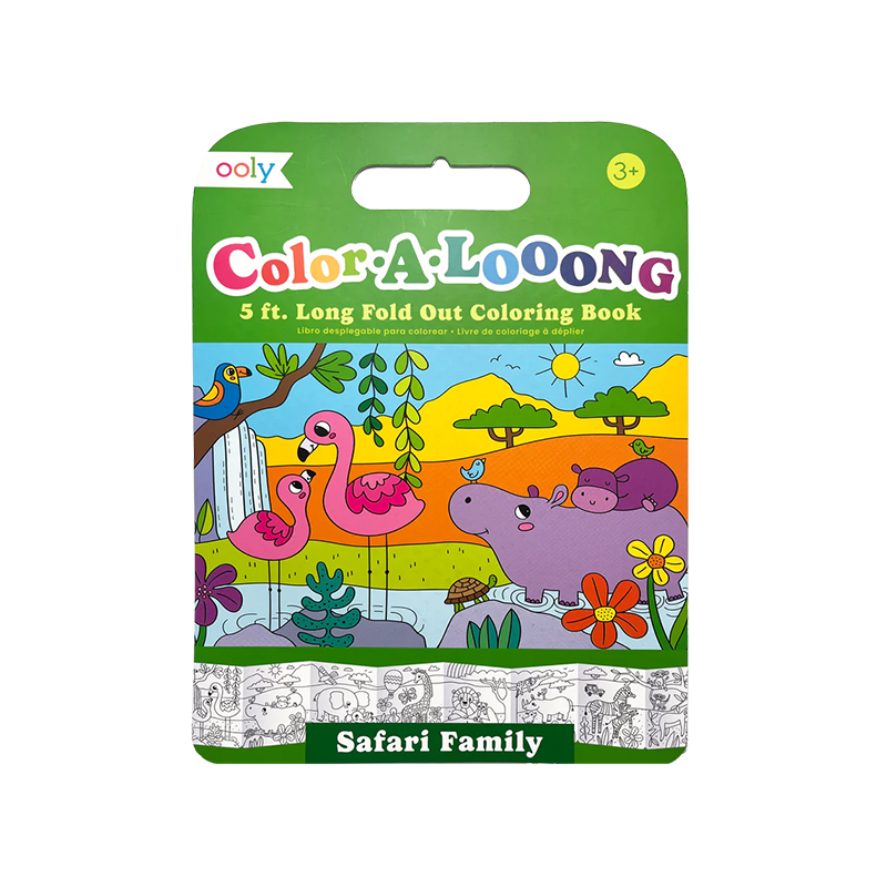 OOLY Color-A-Looong 5' Fold Out Kids Coloring Book Safari Family