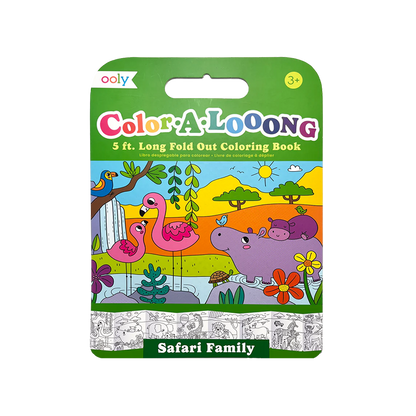 OOLY Color-A-Looong 5' Fold Out Kids Coloring Book Safari Family