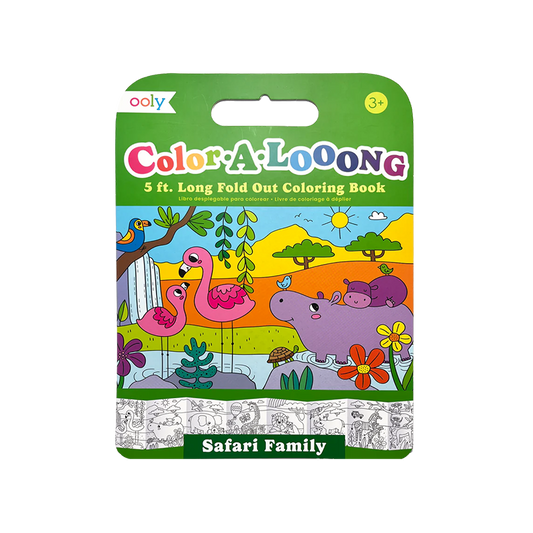 OOLY Color-A-Looong 5' Fold Out Kids Coloring Book Safari Family