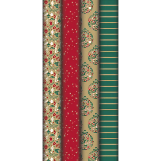 CLAIREFONTAINE Kraft Gift Wrap 70g 0.7x2M Holly-Xmas Deco